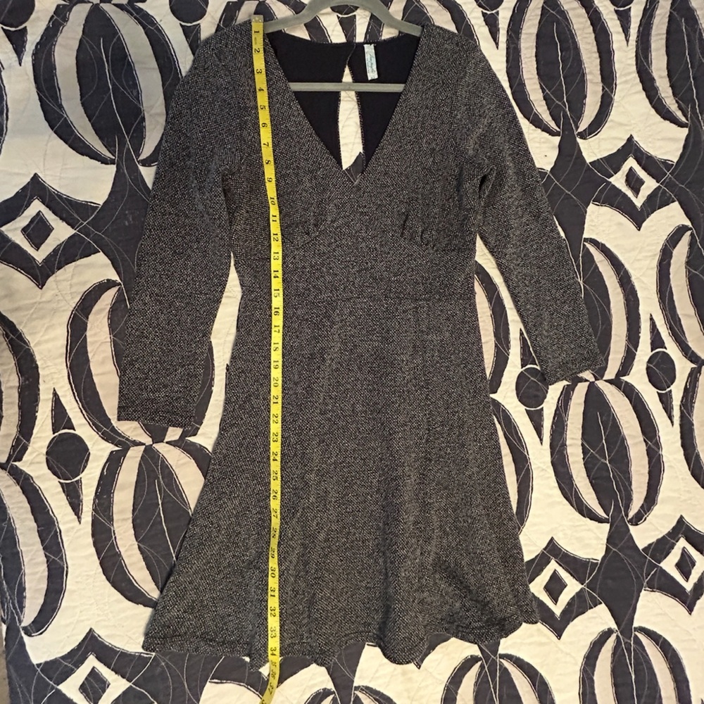 FREE PEOPLE Heartstopper Knit Gray V-Neck Long Sleeve Skater Mini Dress Boho - Picture 14 of 14